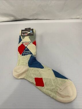 Blue Q Argyle-Style Crew Socks in Red, Blue & Cream